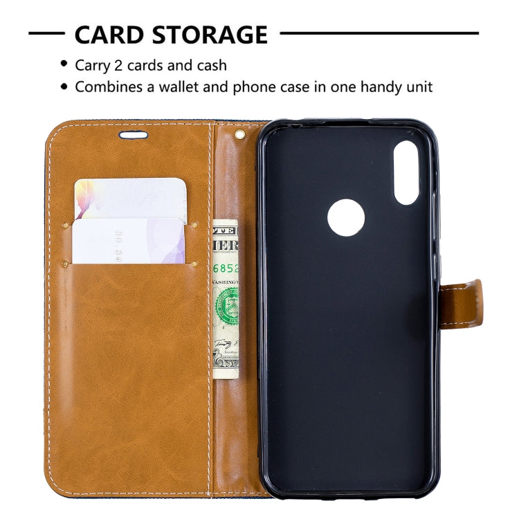Color Matching Denim Texture Leather Case for Huawei Y6 2019 / Y6  Pro 2019, with Holder & Card Slots & Wallet & Lanyard
