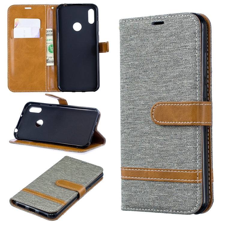 Color Matching Denim Texture Leather Case for Huawei Y6 2019 / Y6  Pro 2019, with Holder & Card Slots & Wallet & Lanyard
