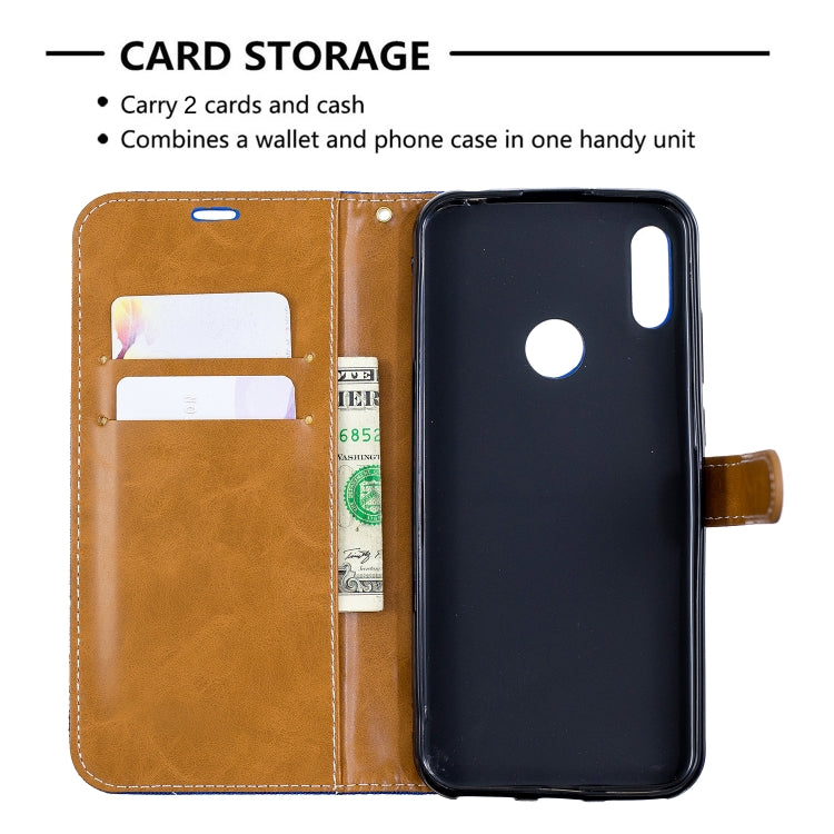 Color Matching Denim Texture Leather Case for Huawei Y6 2019 / Y6  Pro 2019, with Holder & Card Slots & Wallet & Lanyard