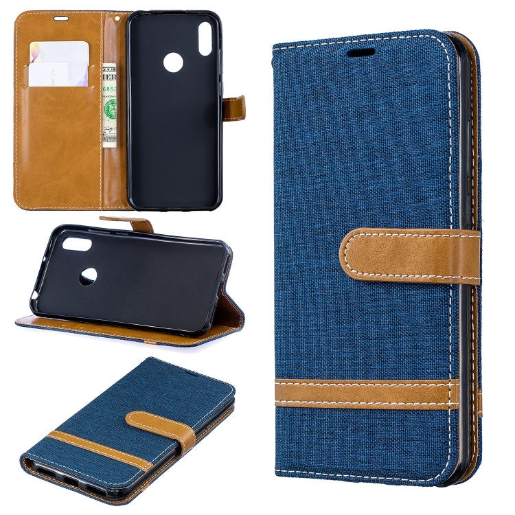 Color Matching Denim Texture Leather Case for Huawei Y6 2019 / Y6  Pro 2019, with Holder & Card Slots & Wallet & Lanyard