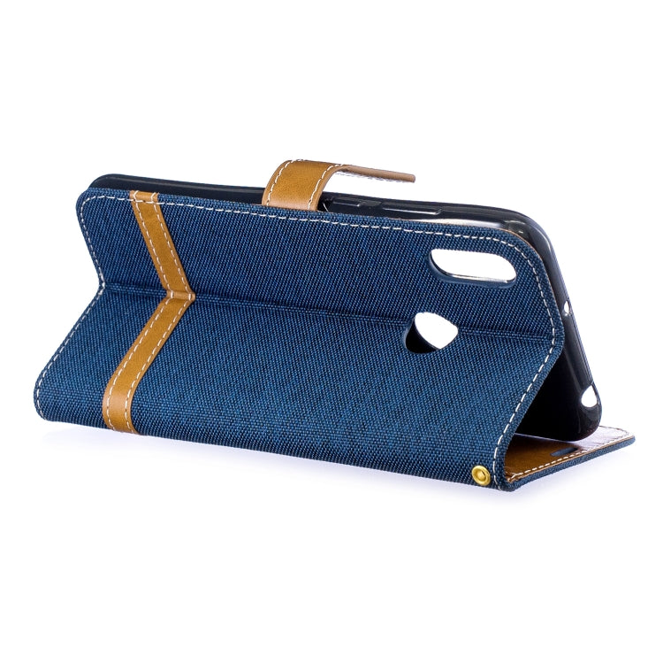Color Matching Denim Texture Leather Case for Huawei Y6 2019 / Y6  Pro 2019, with Holder & Card Slots & Wallet & Lanyard