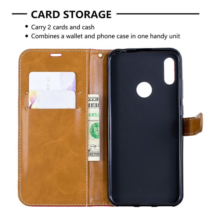 Color Matching Denim Texture Leather Case for Huawei Y6 2019 / Y6  Pro 2019, with Holder & Card Slots & Wallet & Lanyard