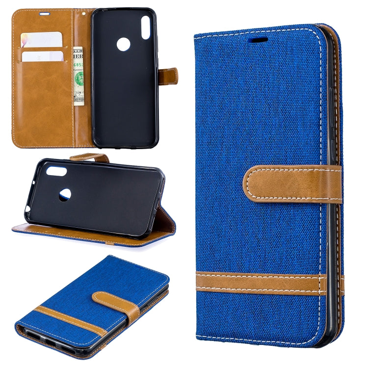 Color Matching Denim Texture Leather Case for Huawei Y6 2019 / Y6  Pro 2019, with Holder & Card Slots & Wallet & Lanyard