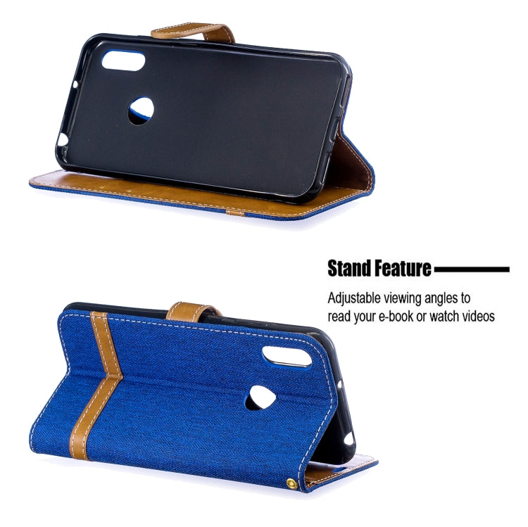 Color Matching Denim Texture Leather Case for Huawei Y6 2019 / Y6  Pro 2019, with Holder & Card Slots & Wallet & Lanyard
