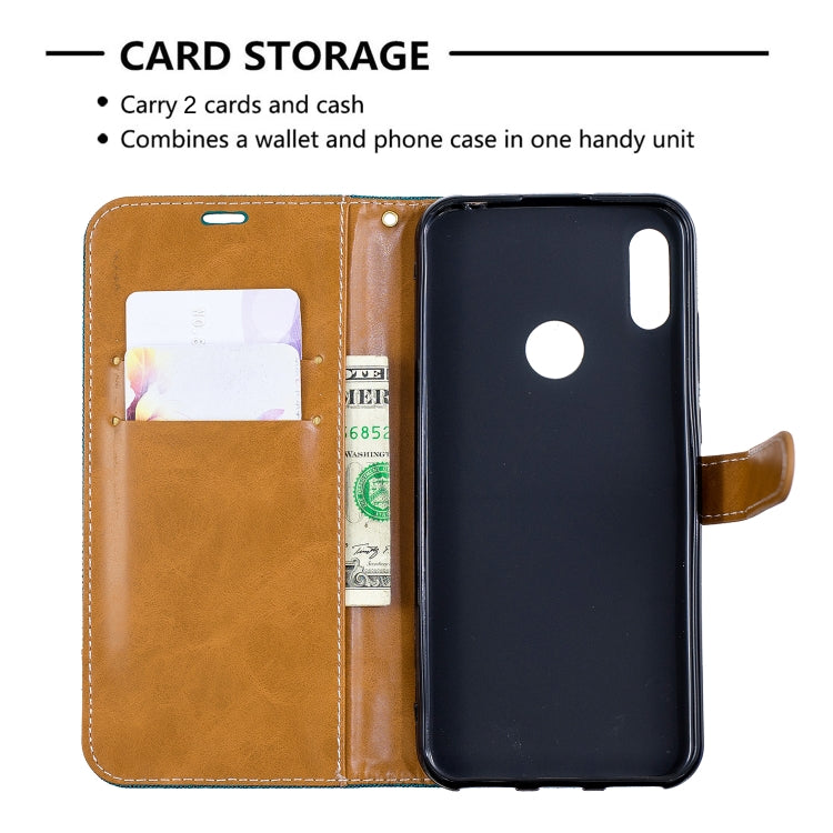 Color Matching Denim Texture Leather Case for Huawei Y6 2019 / Y6  Pro 2019, with Holder & Card Slots & Wallet & Lanyard
