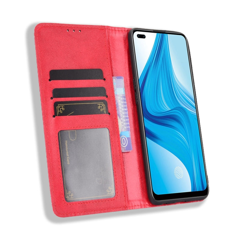 For OPPO F17 Pro / A93 / Reno4 Lite Magnetic Buckle Retro Crazy Horse Texture Horizontal Flip Leather Case with Holder & Card Slots & Photo Frame