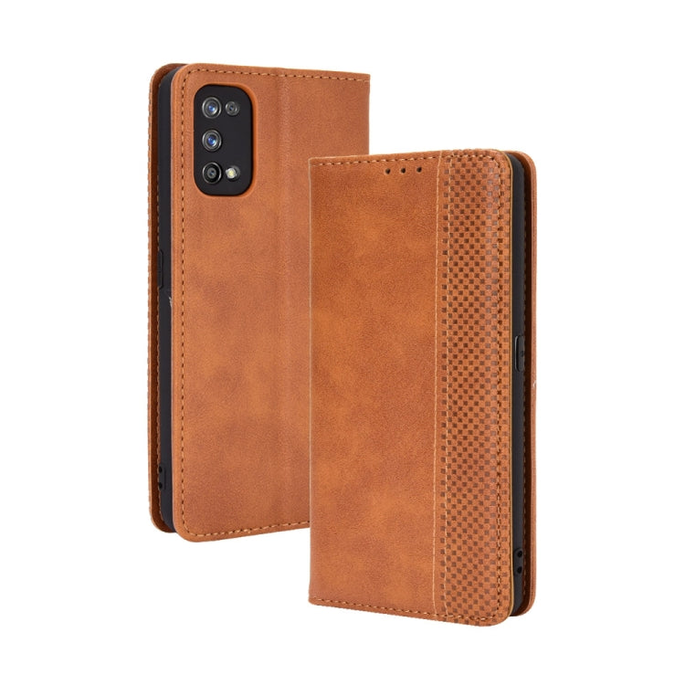 For OPPO Realme 7 Pro Magnetic Buckle Retro Crazy Horse Texture Horizontal Flip Leather Case  , with Holder & Card Slots & Photo Frame