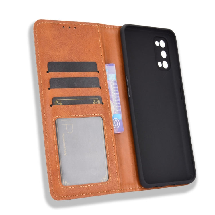 For OPPO Realme 7 Pro Magnetic Buckle Retro Crazy Horse Texture Horizontal Flip Leather Case  , with Holder & Card Slots & Photo Frame