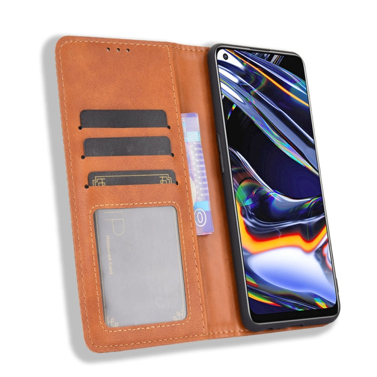 For OPPO Realme 7 Pro Magnetic Buckle Retro Crazy Horse Texture Horizontal Flip Leather Case  , with Holder & Card Slots & Photo Frame