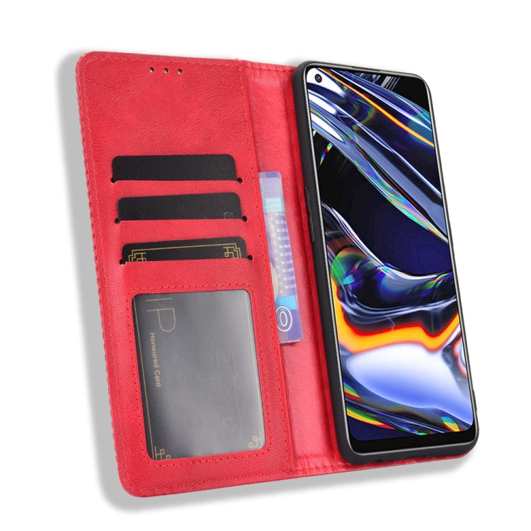 For OPPO Realme 7 Pro Magnetic Buckle Retro Crazy Horse Texture Horizontal Flip Leather Case  , with Holder & Card Slots & Photo Frame