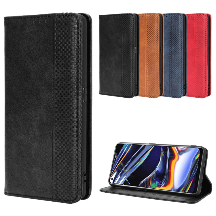 For OPPO Realme 7 Pro Magnetic Buckle Retro Crazy Horse Texture Horizontal Flip Leather Case  , with Holder & Card Slots & Photo Frame