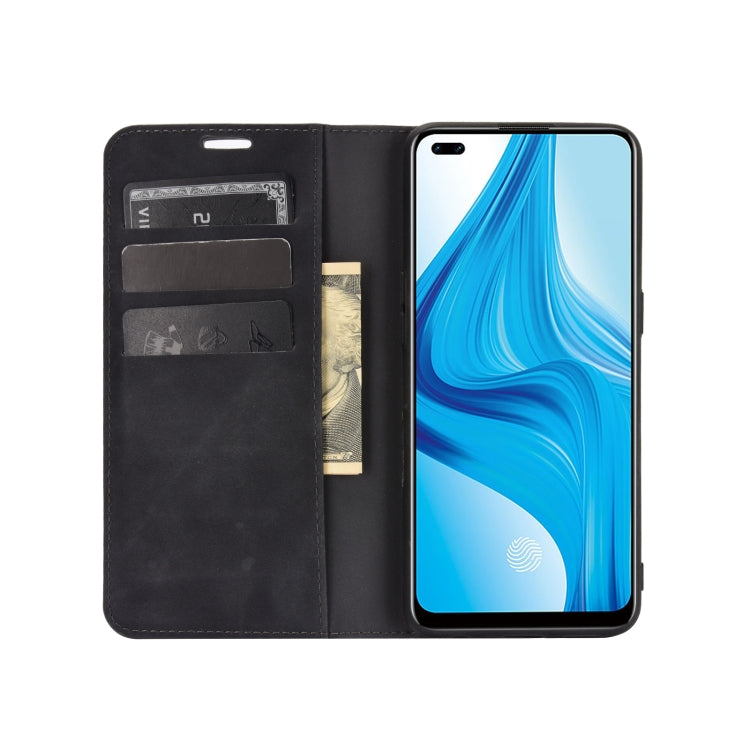 For OPPO F17 Pro Retro-skin Business Magnetic Suction Leather Case with Holder & Card Slots & Wallet
