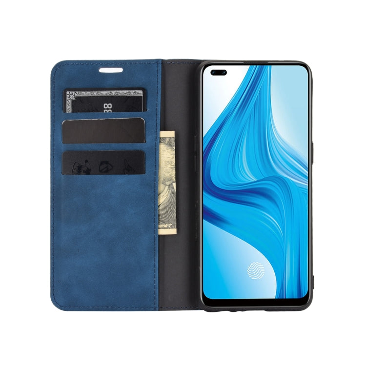 For OPPO F17 Pro Retro-skin Business Magnetic Suction Leather Case with Holder & Card Slots & Wallet