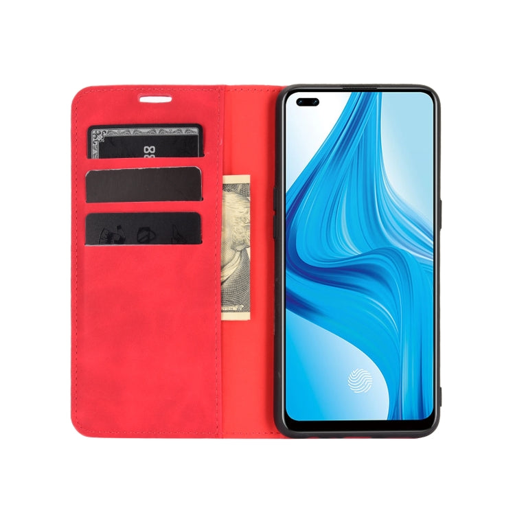 For OPPO F17 Pro Retro-skin Business Magnetic Suction Leather Case with Holder & Card Slots & Wallet