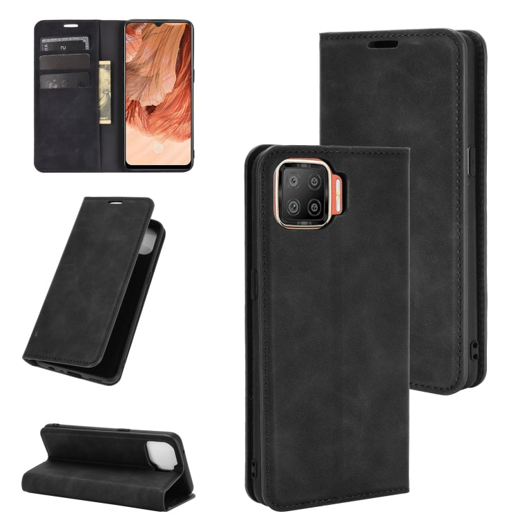 For OPPO F17 Retro-skin Business Magnetic Suction Leather Case with Holder & Card Slots & Wallet