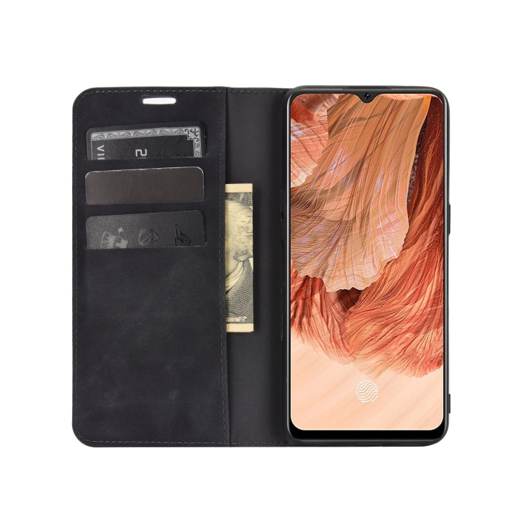 For OPPO F17 Retro-skin Business Magnetic Suction Leather Case with Holder & Card Slots & Wallet