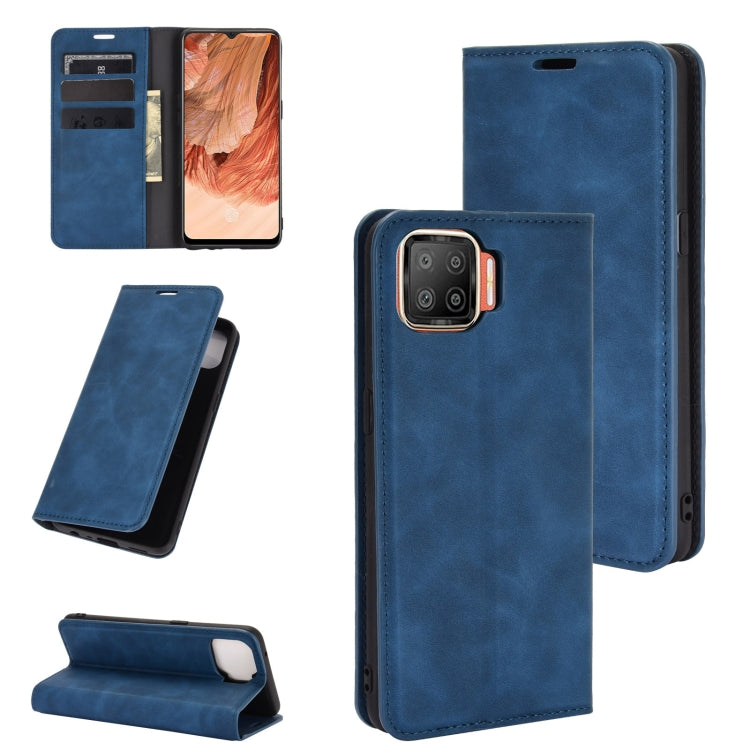 For OPPO F17 Retro-skin Business Magnetic Suction Leather Case with Holder & Card Slots & Wallet