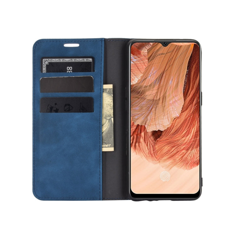 For OPPO F17 Retro-skin Business Magnetic Suction Leather Case with Holder & Card Slots & Wallet