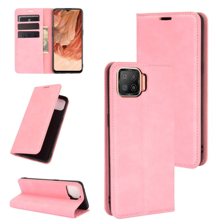 For OPPO F17 Retro-skin Business Magnetic Suction Leather Case with Holder & Card Slots & Wallet