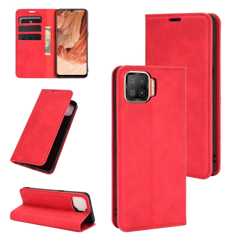 For OPPO F17 Retro-skin Business Magnetic Suction Leather Case with Holder & Card Slots & Wallet
