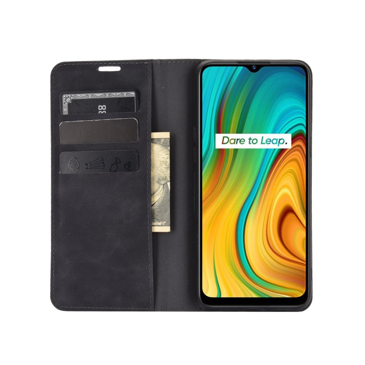 For OPPO Realme C3 without Fingerprint  Retro-skin Business Magnetic Suction Leather Case with Holder & Card Slots & Wallet