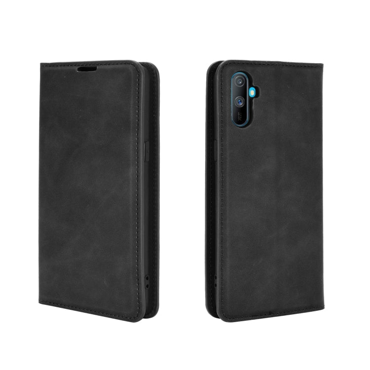 For OPPO Realme C3 without Fingerprint  Retro-skin Business Magnetic Suction Leather Case with Holder & Card Slots & Wallet