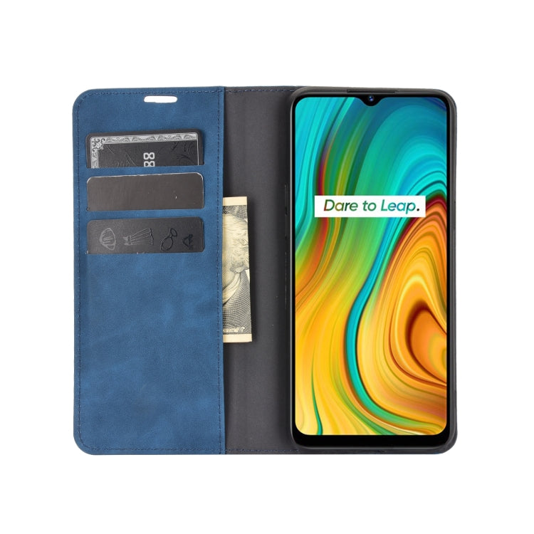 For OPPO Realme C3 without Fingerprint  Retro-skin Business Magnetic Suction Leather Case with Holder & Card Slots & Wallet