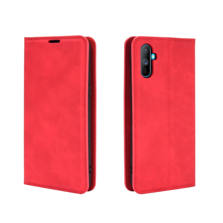 For OPPO Realme C3 without Fingerprint  Retro-skin Business Magnetic Suction Leather Case with Holder & Card Slots & Wallet