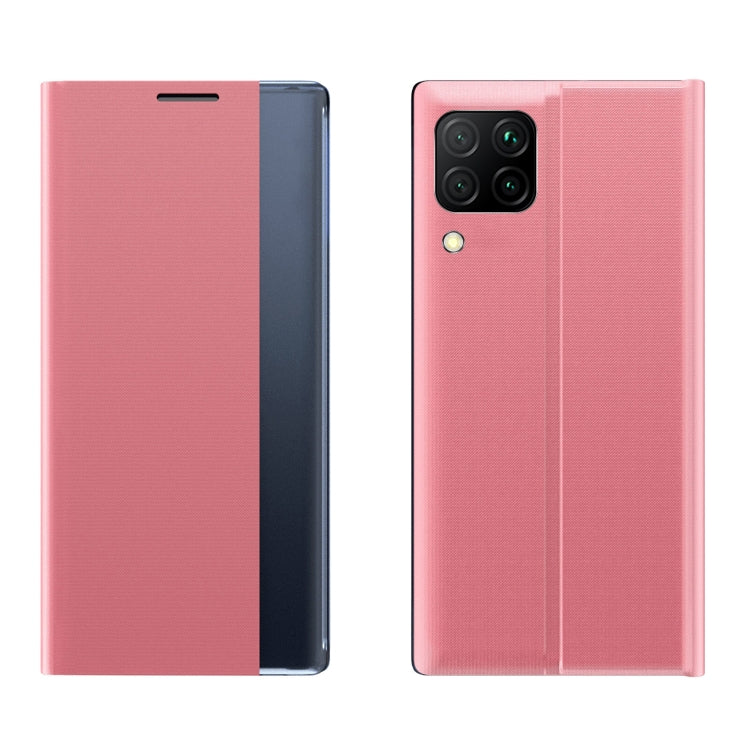 For Samsung Galaxy A42 Side Window Display Magnetic Suction Plain Grain Flip PU Leather + PC Case with Holder & Sleep / Wake-up Function
