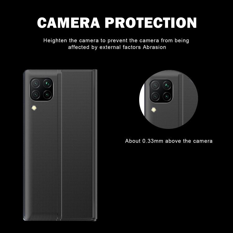 For Samsung Galaxy A42 Side Window Display Magnetic Suction Plain Grain Flip PU Leather + PC Case with Holder & Sleep / Wake-up Function