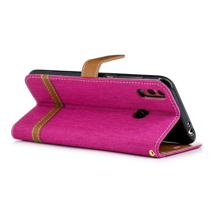 Color Matching Denim Texture Leather Case for Huawei Honor 8C, with Holder & Card Slots & Wallet & Lanyard