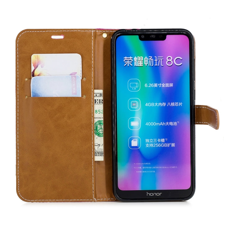 Color Matching Denim Texture Leather Case for Huawei Honor 8C, with Holder & Card Slots & Wallet & Lanyard