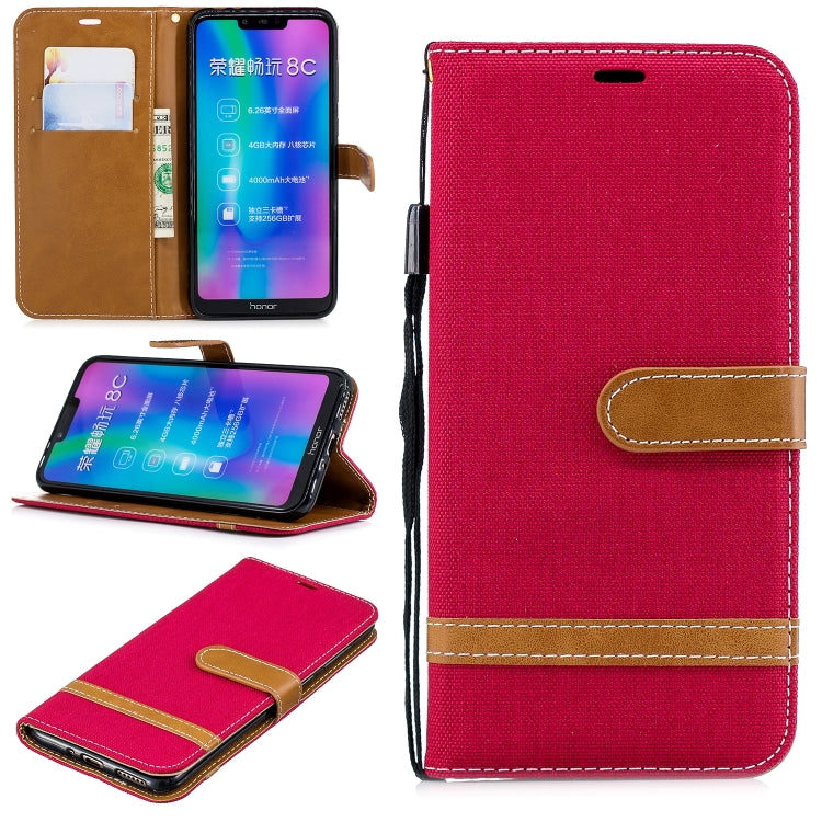 Color Matching Denim Texture Leather Case for Huawei Honor 8C, with Holder & Card Slots & Wallet & Lanyard
