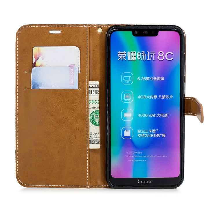 Color Matching Denim Texture Leather Case for Huawei Honor 8C, with Holder & Card Slots & Wallet & Lanyard