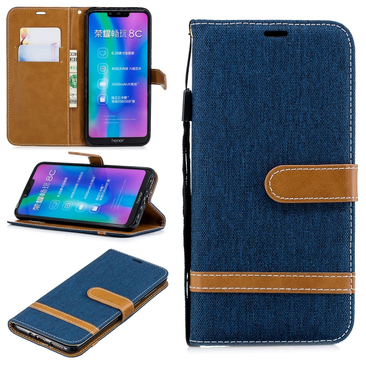 Color Matching Denim Texture Leather Case for Huawei Honor 8C, with Holder & Card Slots & Wallet & Lanyard
