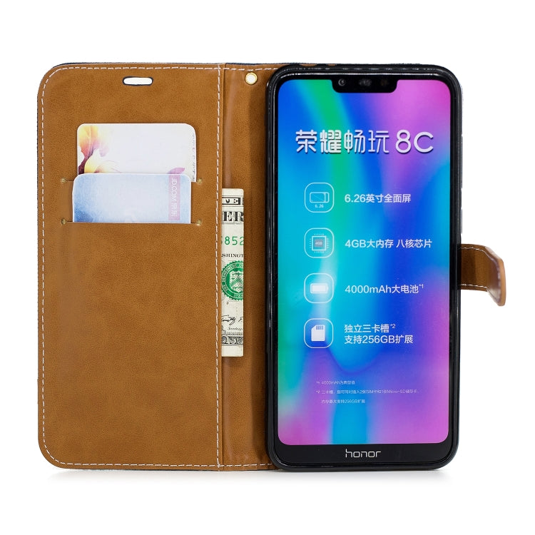 Color Matching Denim Texture Leather Case for Huawei Honor 8C, with Holder & Card Slots & Wallet & Lanyard