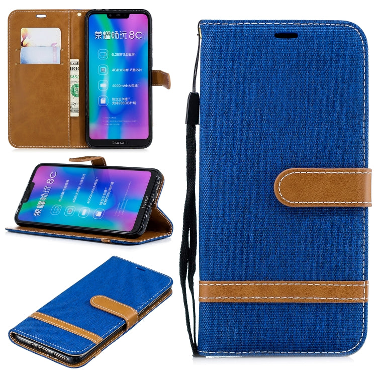 Color Matching Denim Texture Leather Case for Huawei Honor 8C, with Holder & Card Slots & Wallet & Lanyard