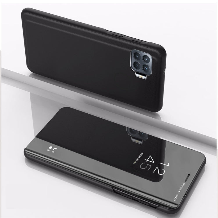 For OPPO A93/Reno4 Lite/F17 Pro/Reno 4F Plated Mirror Horizontal Flip Leather Case with Holder