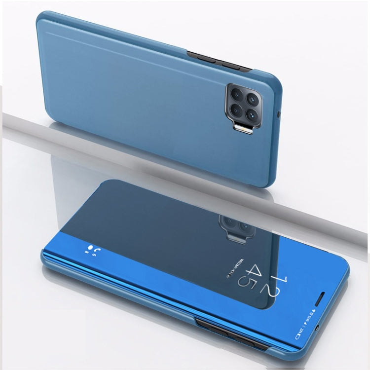 For OPPO A93/Reno4 Lite/F17 Pro/Reno 4F Plated Mirror Horizontal Flip Leather Case with Holder