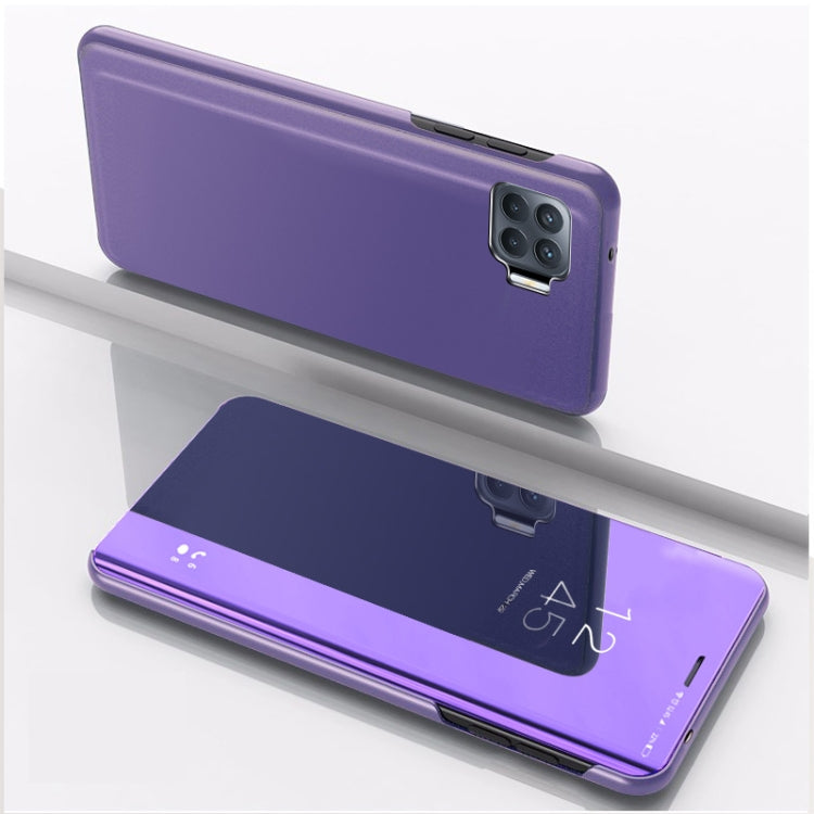 For OPPO A93/Reno4 Lite/F17 Pro/Reno 4F Plated Mirror Horizontal Flip Leather Case with Holder