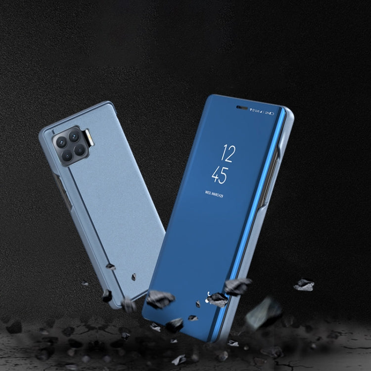 For OPPO A93/Reno4 Lite/F17 Pro/Reno 4F Plated Mirror Horizontal Flip Leather Case with Holder