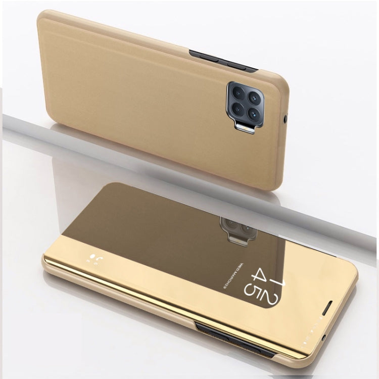 For OPPO A93/Reno4 Lite/F17 Pro/Reno 4F Plated Mirror Horizontal Flip Leather Case with Holder