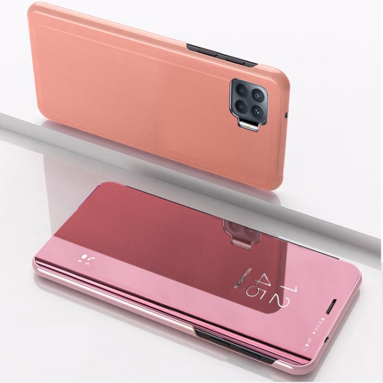 For OPPO A93/Reno4 Lite/F17 Pro/Reno 4F Plated Mirror Horizontal Flip Leather Case with Holder