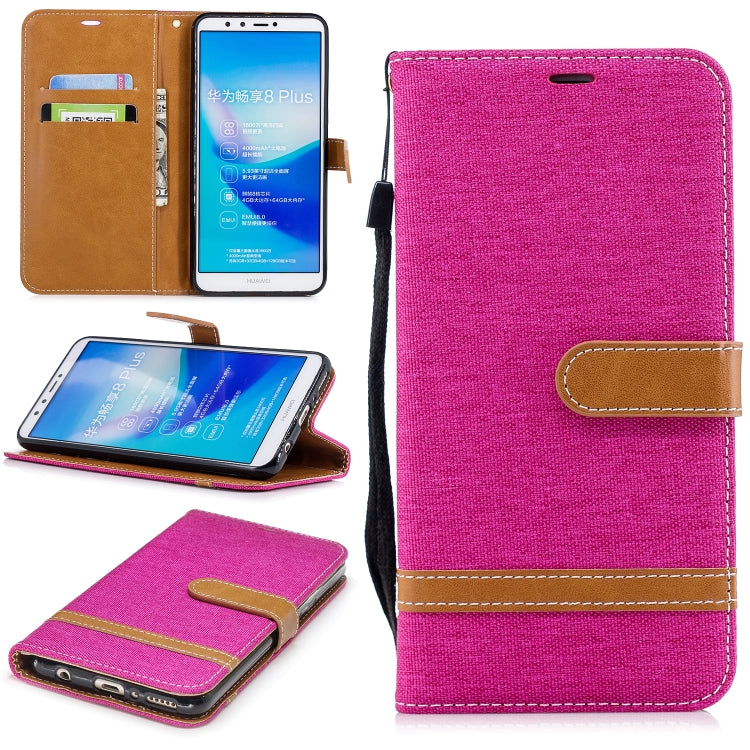 Color Matching Denim Texture Leather Case for Huawei Y9 2018 & Enjoy 8 Plus , with Holder & Card Slots & Wallet & Lanyard