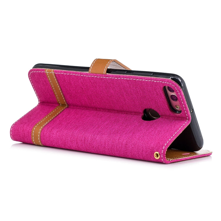 Color Matching Denim Texture Leather Case for Huawei Y9 2018 & Enjoy 8 Plus , with Holder & Card Slots & Wallet & Lanyard