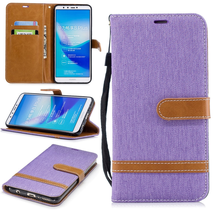Color Matching Denim Texture Leather Case for Huawei Y9 2018 & Enjoy 8 Plus , with Holder & Card Slots & Wallet & Lanyard