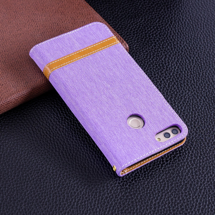Color Matching Denim Texture Leather Case for Huawei Y9 2018 & Enjoy 8 Plus , with Holder & Card Slots & Wallet & Lanyard