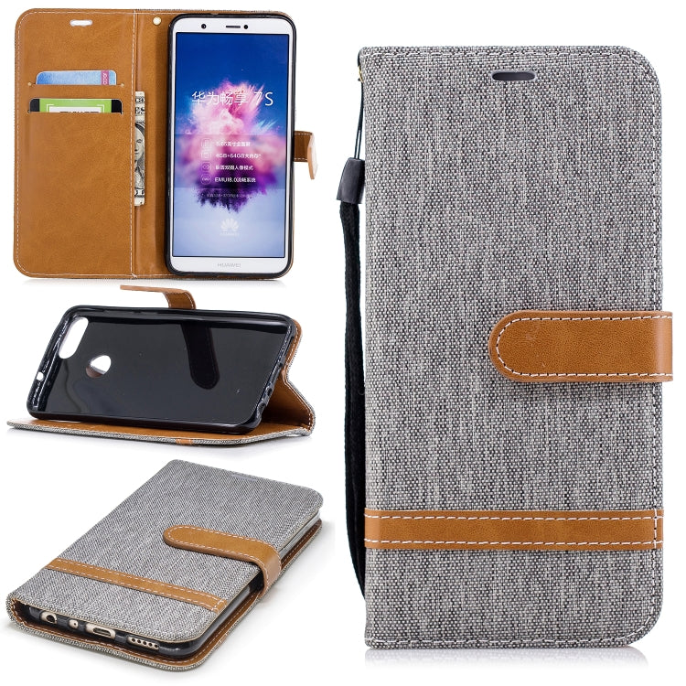 Color Matching Denim Texture Leather Case for Huawei Y9 2018 & Enjoy 8 Plus , with Holder & Card Slots & Wallet & Lanyard