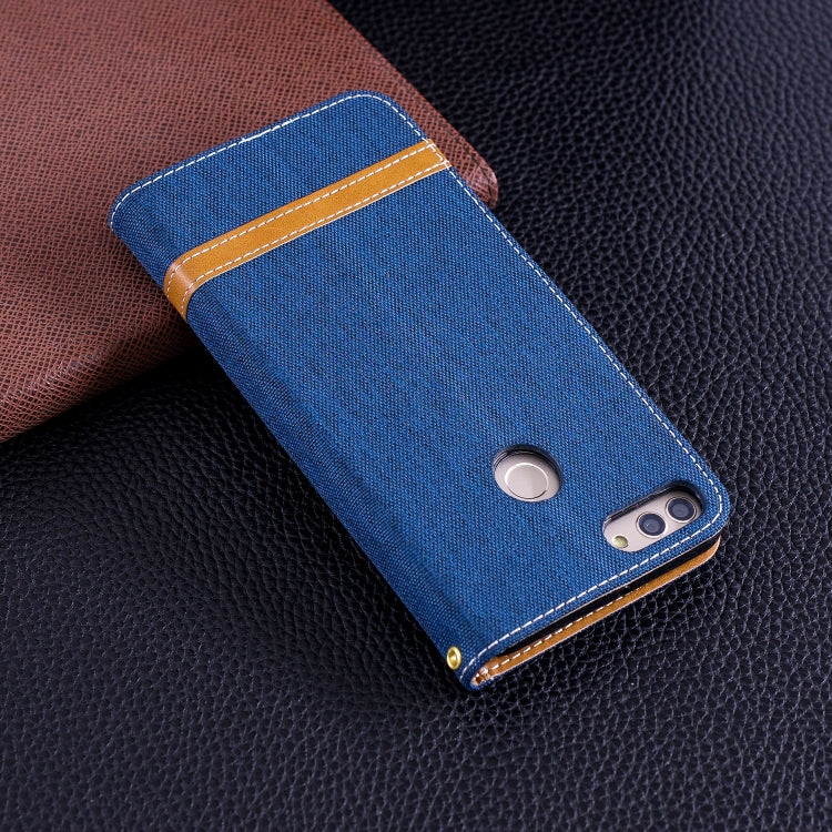Color Matching Denim Texture Leather Case for Huawei Y9 2018 & Enjoy 8 Plus , with Holder & Card Slots & Wallet & Lanyard