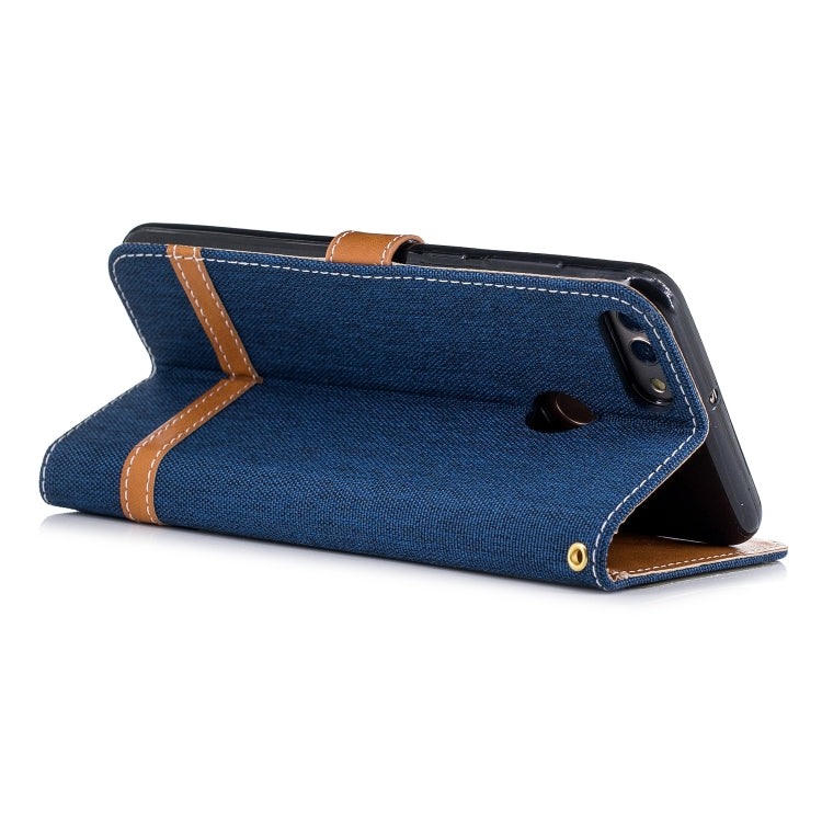 Color Matching Denim Texture Leather Case for Huawei Y9 2018 & Enjoy 8 Plus , with Holder & Card Slots & Wallet & Lanyard
